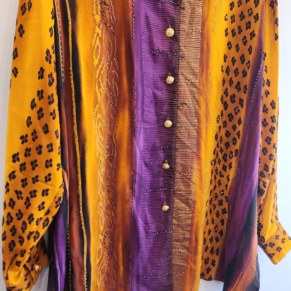 Diane Gilman NWT 100% Silk Blouse Leopard Print Beaded - Picture 6 of 9